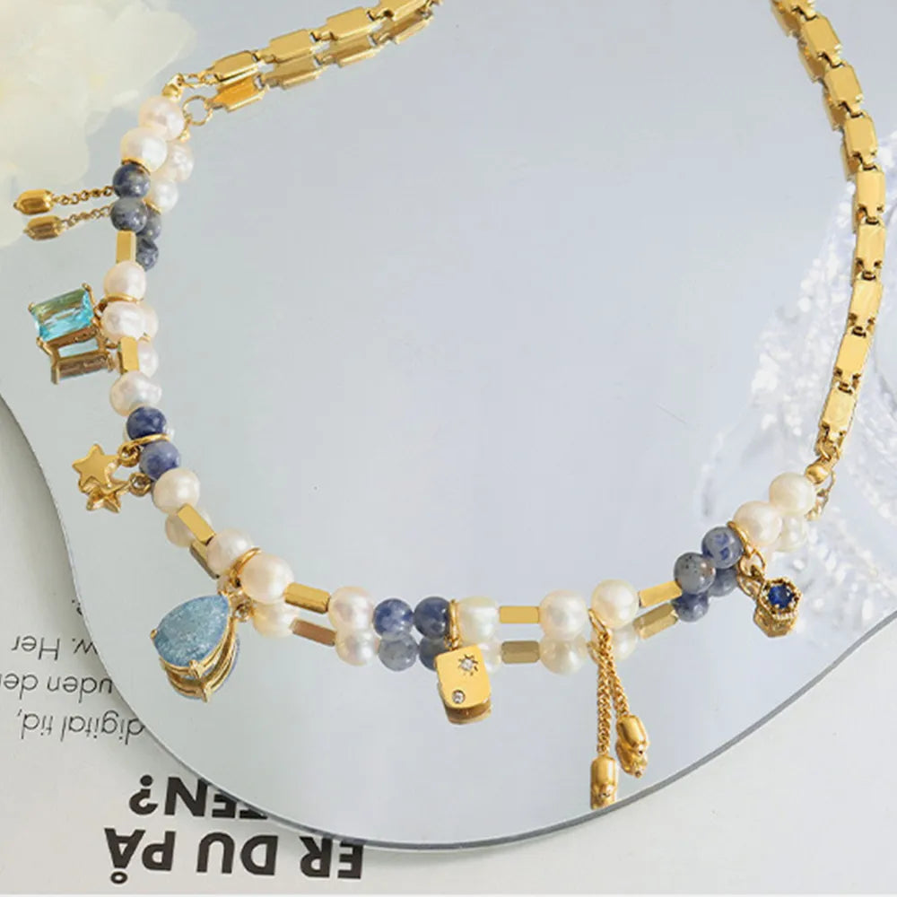 Natural stone freshwater pearl necklace