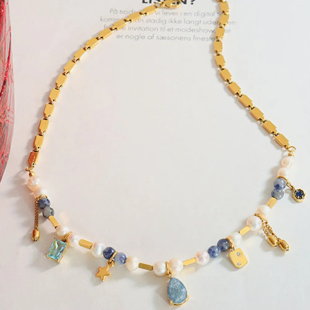 Natural stone freshwater pearl necklace
