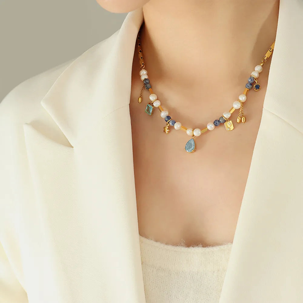 Natural stone freshwater pearl necklace