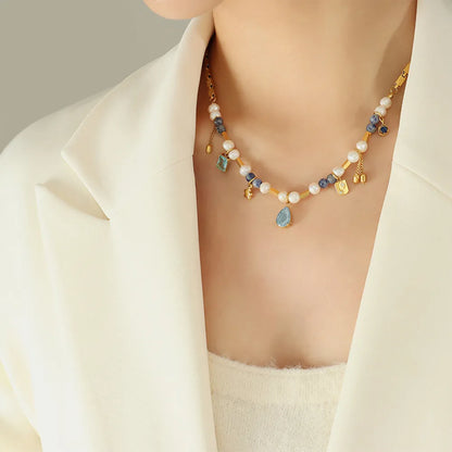 Natural stone freshwater pearl necklace